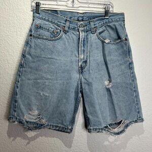 Levi's 550 Cut Off Shorts Mens 31 Blue Denim Cotton Logo Distressed Relaxed Fit